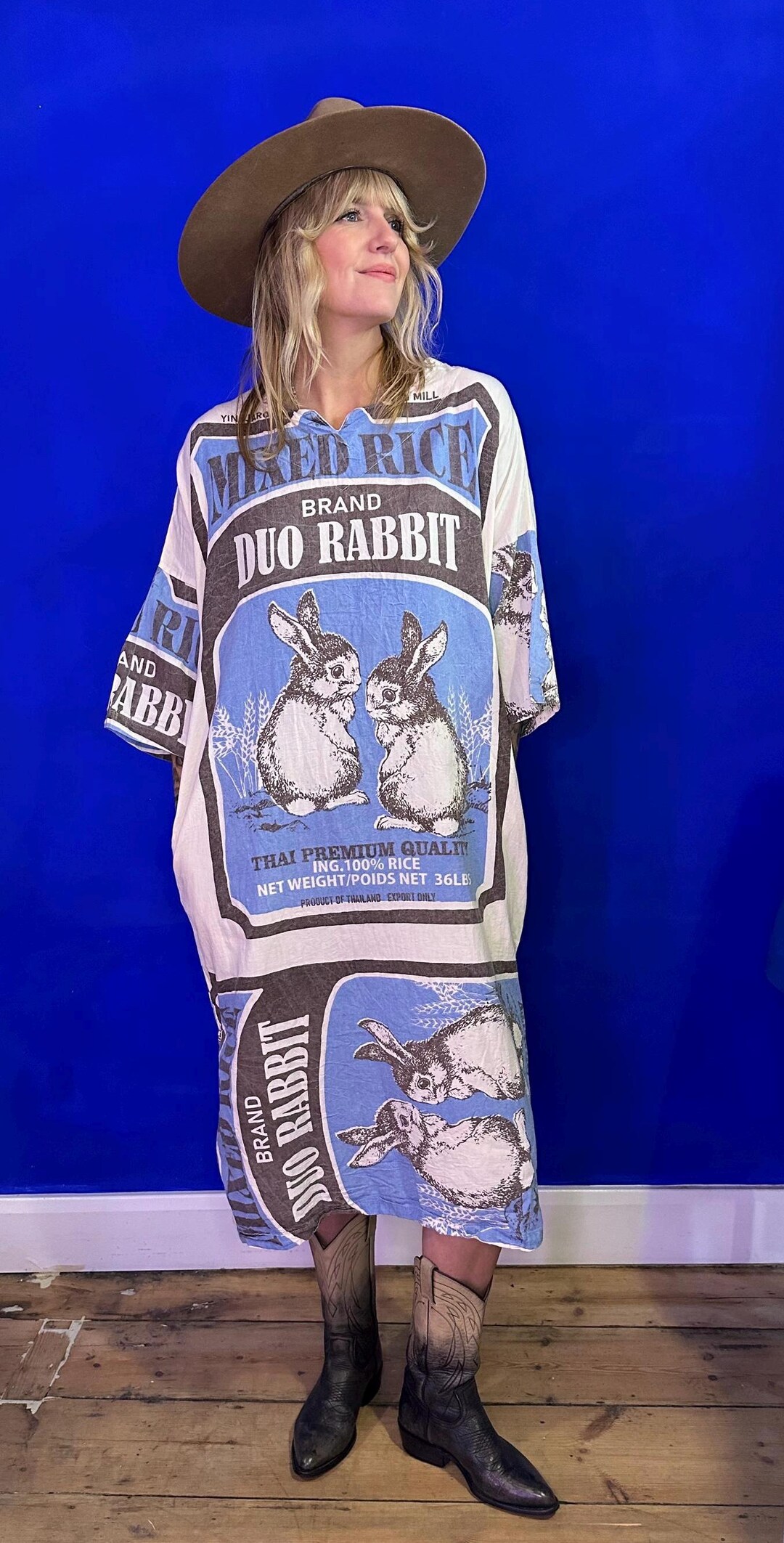 Unique Rabbit Cotton Dress With Vintage Packaging Print. 100% Cotton ...