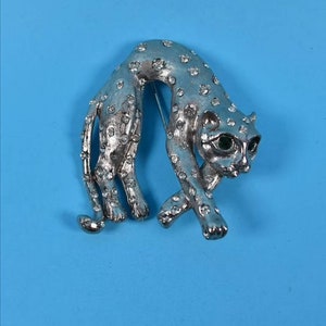 Vintage verzilverde kat broche