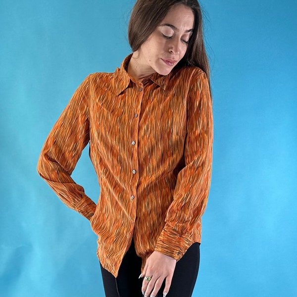 Vintage 70s Orange Shirt in Long Sleeve