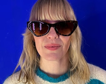 Gafas de sol vintage con forma de ojo de gato angular - Carey