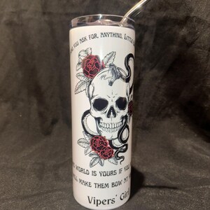 Den of Vipers Tumbler | 20oz Metal Tumbler | 18oz Glass Tumbler | BookTok Inspired Gift | Bookish Drinkware | Dark Romance Cup image 6