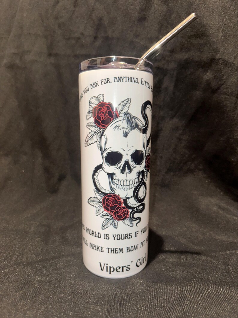 Den of Vipers Tumbler | 20oz Metal Tumbler | 18oz Glass Tumbler | BookTok Inspired Gift | Bookish Drinkware | Dark Romance Cup image 6