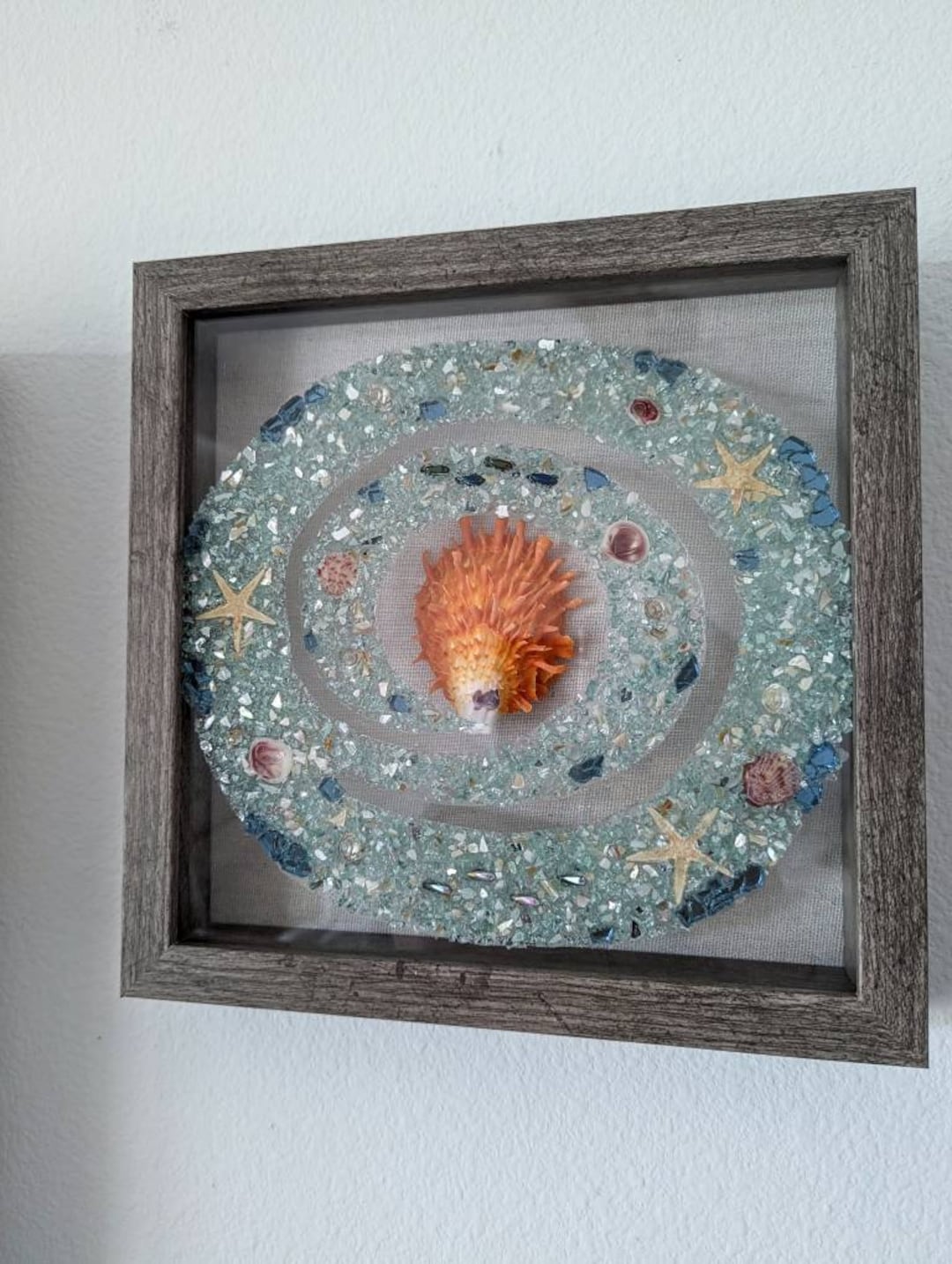 Sea Glass Ocean Wall Art With Sea Shells. This is an Upscale, Detailed