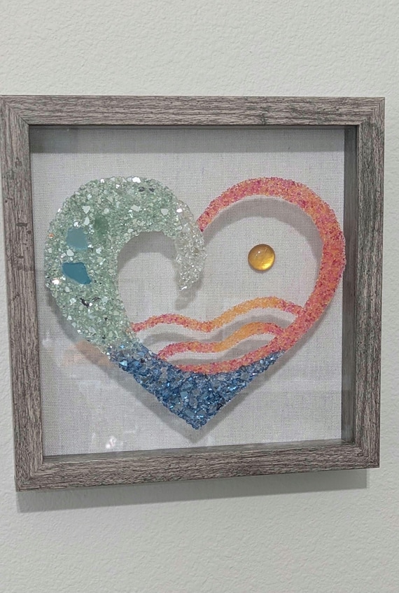 天然石seaglass art ✴︎ゆめのまち A Pretty, Ocean, Sunset Scene With Sea Glass and Gliterring
