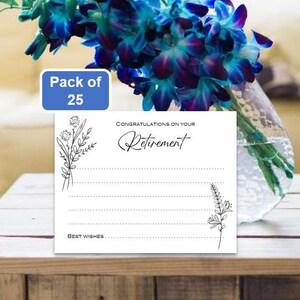 Retirement Farewell Note Cards Printed Congratulations  Wishes Elegant Black  White Pack of 25