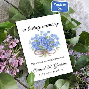 Forget Me Not Seed Packets - Custom Funeral Mementos Celebration of Life Pack of 25 Envelopes