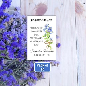 Funeral Memorial Favors, Custom Seed Packet Envelopes, Forget Me Not Flower Seed Packs Sympathy Gift for Celebration of Life, Pack of 25