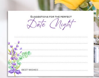 Date Night Ideas Cards, Purple Suggestions for Date Night, Romantic Date Night Ideas, Couples Shower Date Suggestions Pack of 25 Cards