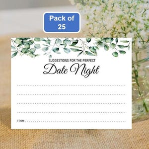 Date Night Ideas Note Cards - 25 Romantic Suggestions for Couples Fun Date Night Activities