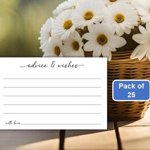 Retirement Baby Shower  Wedding Advice Cards  Elegant Black  White Bridal Shower Wishes  4x6 Pack of 25 Cards