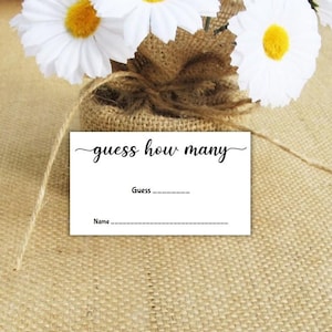 Guess How Many Cards - Candy Guessing Game for Baby Wedding Engagement Showers - Calligraphy Script 2x35 Business Cards