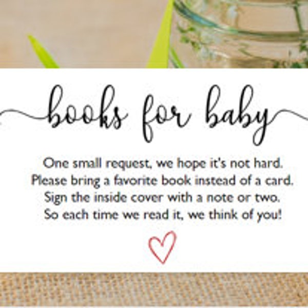 Printed Bring a Book Cards, Books for Baby Cards, Baby Library Cards for Baby Shower, Small Cards for Boy or Girl