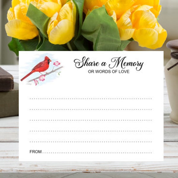 Funeral Share a Memory Cards, Cardinal Grief Celebration of Life, Sympathy Words of Condolence, Guest Book Alternative, Pack of 25 Cards