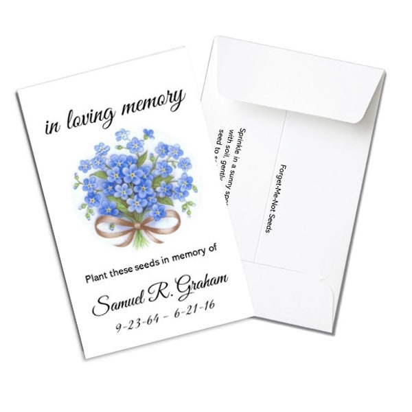 40 Personalised Forget-Me-Not Seed Packets – Thoughtful Funeral Favours & Memorial Gift