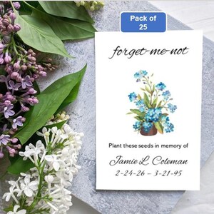 Custom Forget Me Not Funeral Seed Packet Favors Personalized Memorial Flower Seeds Pack of 25