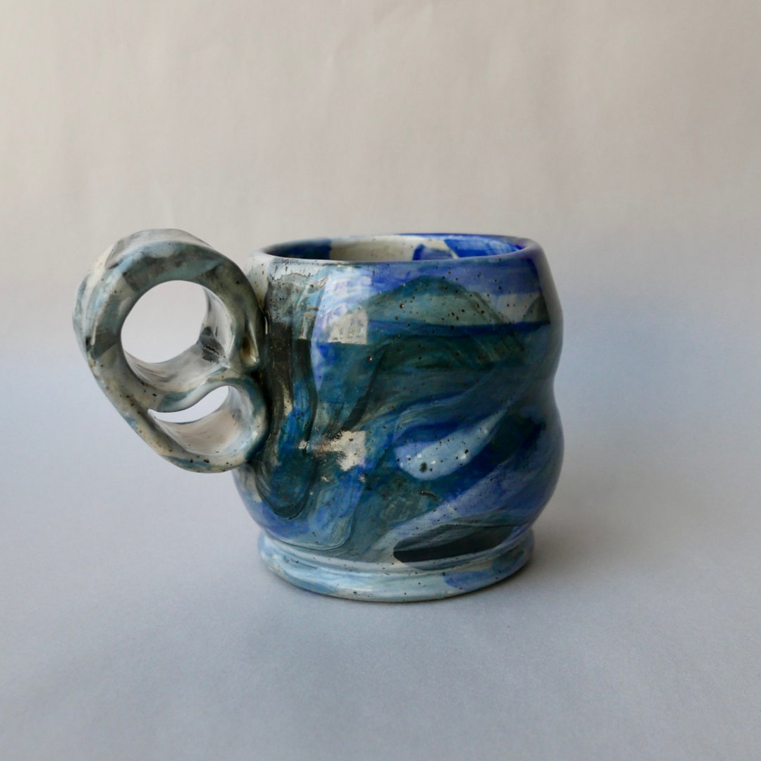Multi Finger Handle Two Finger Handle Wispy Brushstrokes Wavy Ceramic Mug - Etsy