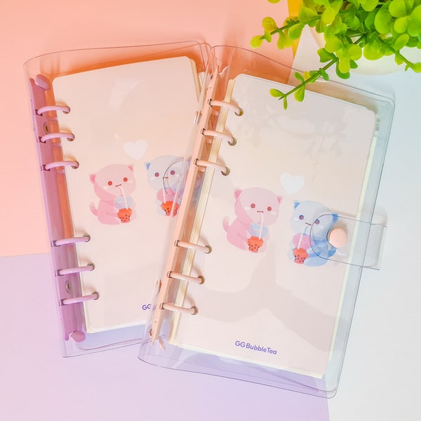 7 in 1 Premium Original Design 6 Ring Binder A6 Journal Transparent Clear Dotted Lined Ruler Sticker Pouch