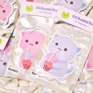 Bubble Tea Air Freshener – Strawberry Milk | Watermelon – Cute and Kawaii Car accessory BobaCat by GGBUBBLETEA