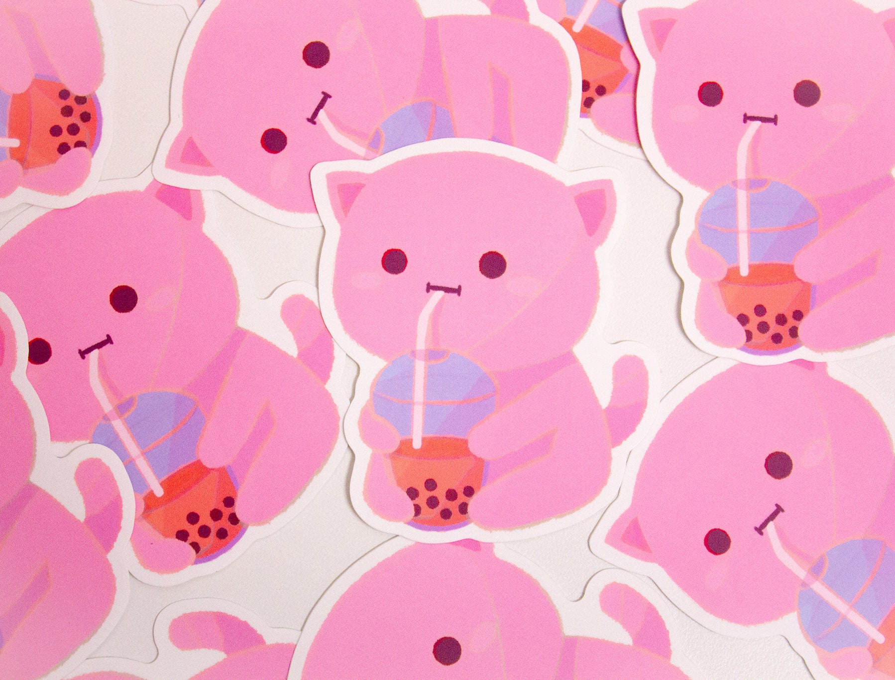 Cute Boba Cat drinking Bubble Tea Large Premium Sticker | Etsy