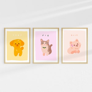 Portrait d'animal de compagnie en dessin animé - Chien chat dessiné à la main Tous les animaux. Cadeau d'art mural imprimable numérique - Portrait animal mignon amoureux des chiens | Dessin animé minimaliste