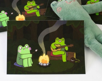 Cozy Forest Frogs Small Print Postcard