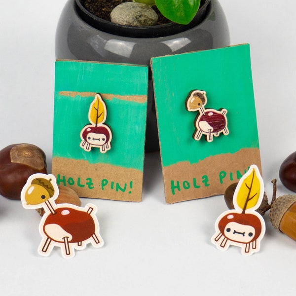 Chestnut Animal Acorn Sticker Wooden Pin Set