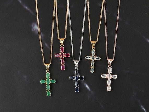 Necklace - Green Gemstone Cross On Gold Chain – Chapel Farm Collection