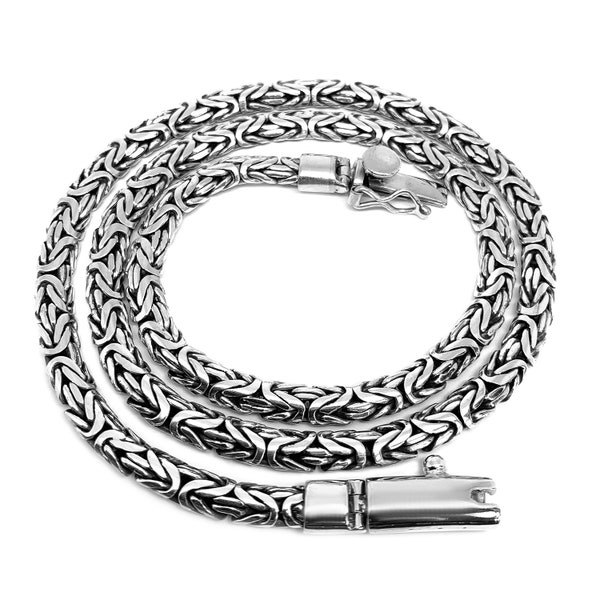 Handmade Solid 925 Sterling Silver BYZANTINE Chain Necklace 4mm  18"-20"-24 "