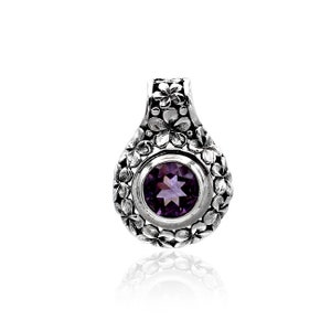 Floral AMETHYST Gemstone Slider Pendant Necklace in 925 Sterling Silver with Chain -  2.5 Cm