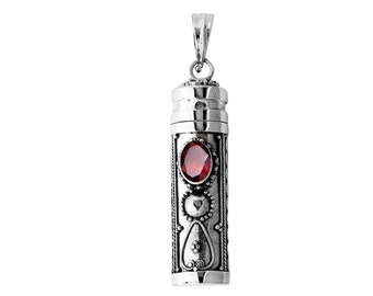 Red Garnet Prayer Box - Pill Box - Perfume Pendant - Ashes Locket Pendant - 925 Sterling Silver