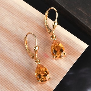 Citrine dangle earrings , November birthstone , 925 Sterling Silver , Citrine Lever back Earring, Teardrop Earrings by Inspiring Jewellery