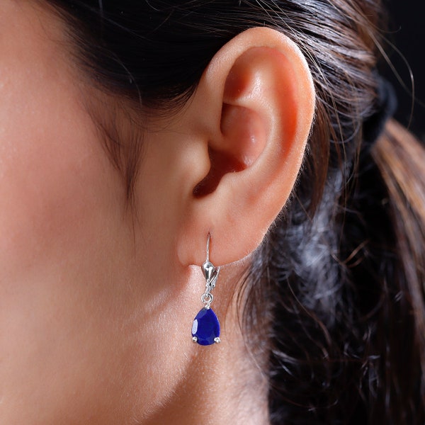 Boucles d'oreilles pendantes en lapis lazuli, argent sterling 925, pierre précieuse bleue, boucle d'oreille levier en lapis lazuli, boucles d'oreilles en forme de larme, cadeau pour elle