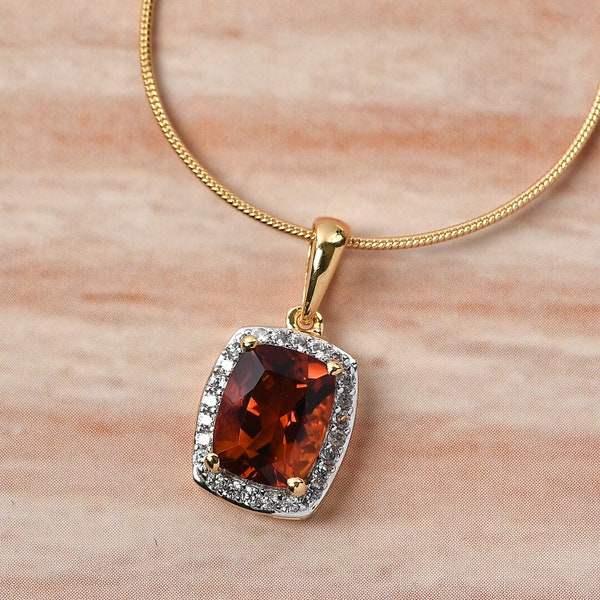 Genuine Madeira Citrine and Lab Diamond Silver Halo Necklace main image 1