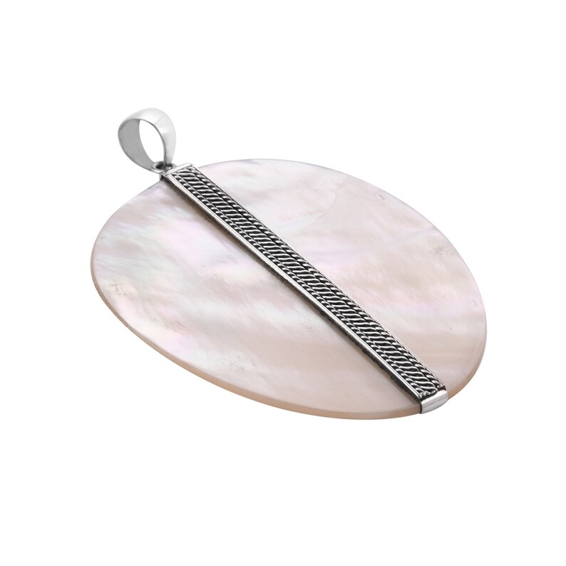Handmade Bali Design Mother Of Pearl Pendant in Sterling Silver 925-6 CM