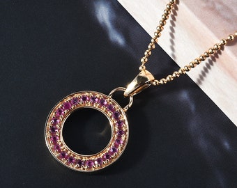 Pendentif cercle de rubis, pendentif éternité, pendentif cercle de vie en argent sterling 925 plaqué or jaune 18 carats, bijoux significatifs