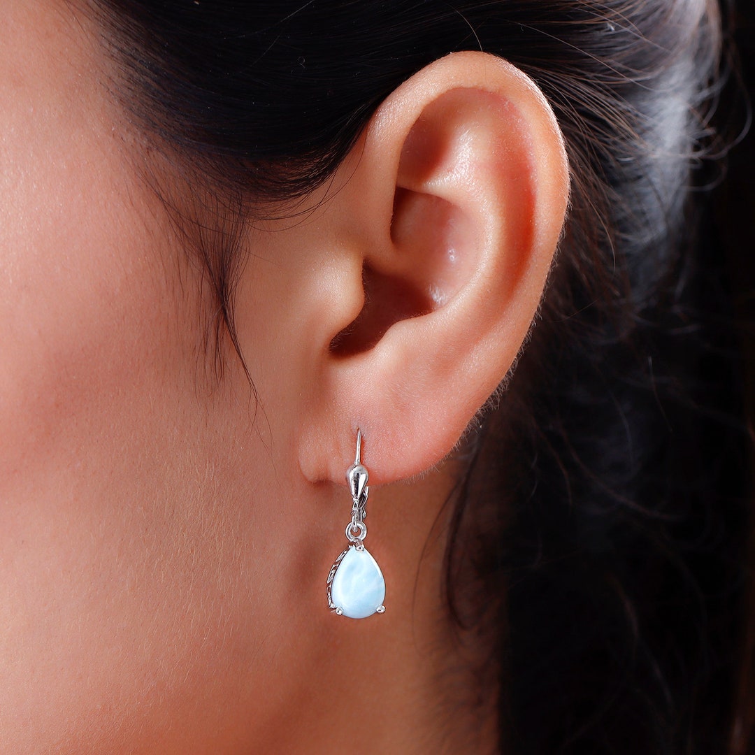 Amy and Annette Sterling Silver Pear Omega Lever-back Halo Earring