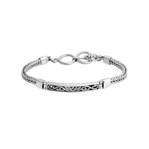 Handmade  Balinese 925 Sterling Silver 3 mm Chain Tag Bracelet 7-7.5 Inch