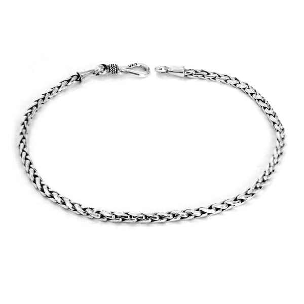 Bali Solid WHEAT Chain Bracelet in 925 Sterling Silver Handmade  - 2.5 mm