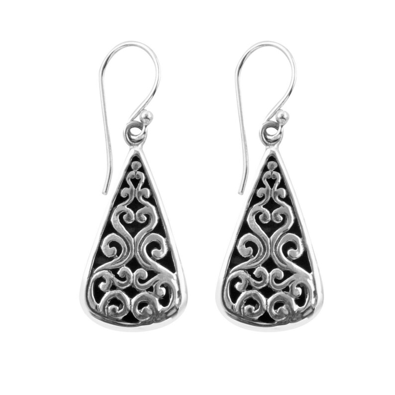 4 Cm Handcrafted Detailed Dangle Hook Earrings in 925 Sterling Silver