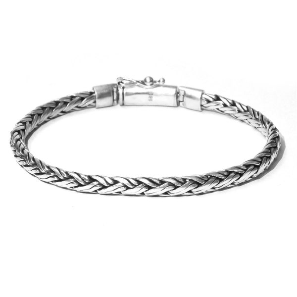 Bracelet chaîne de blé fait main en argent sterling 925 massif 4 mm fait main