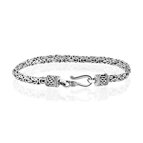 Bali Handmade 3 mm Solid 925 Sterling Silver Oxidized Byzantine Bracelet 7", 7.5", 8" UNISEX