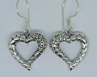 Designer Inspired Bali HEART Boucles d’oreilles en 925 Sterling Silver Dangle Hook - 4 Cm