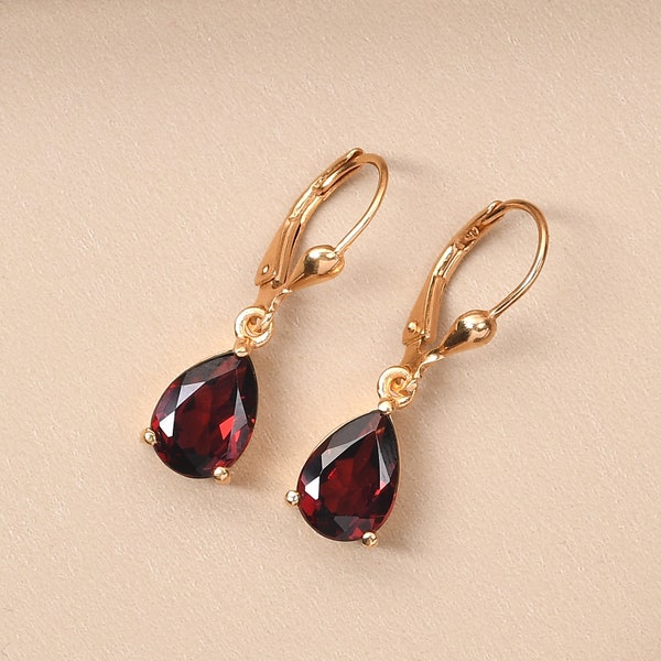 Red Garnet dangle earrings , January birthstone , 925 Sterling Silver , Garnet Lever back Earring, Teardrop Earrings by Inspiring Jewellery