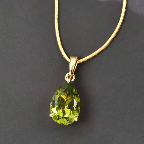 Genuine Peridot Pendant, Solitaire Pendant, August Birthstone Necklace, 925 Sterling Silver, Peridot Gold Necklace, Gift for her