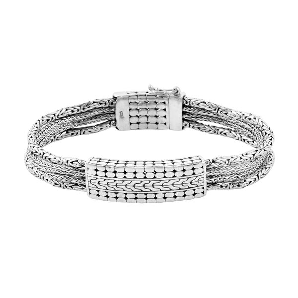 Bracelet d'étiquette de chaîne byzantine unisexe unisexe fait à la main en argent sterling 925, chaîne de 12 mm, 8,25 à 9 pouces