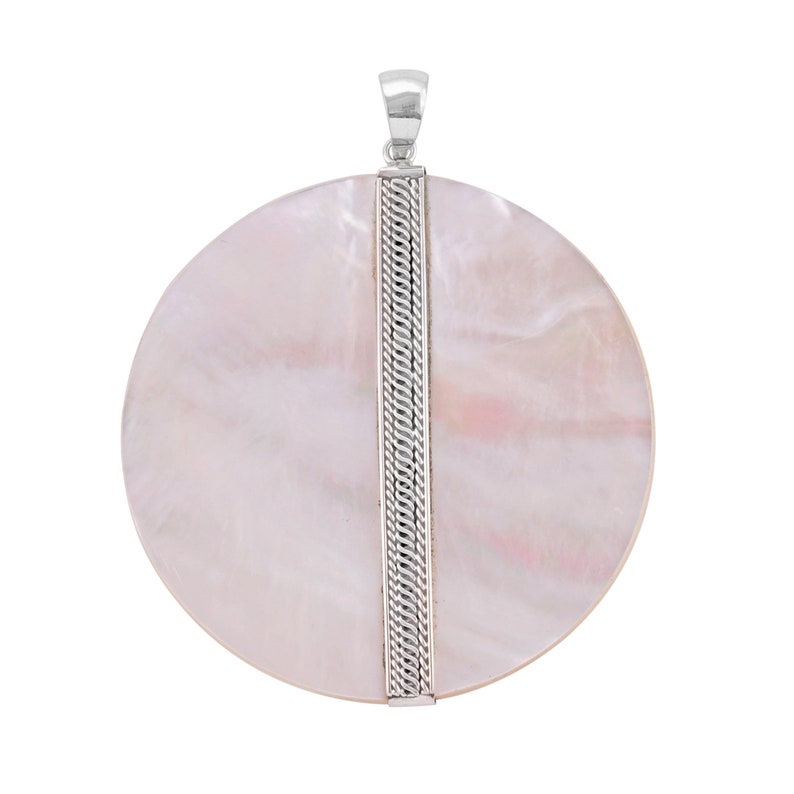 Handmade Bali Design Mother Of Pearl Pendant in Sterling Silver 925-6 CM