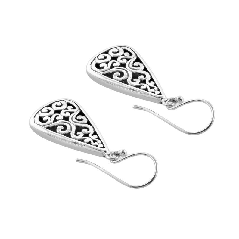 4 Cm Handcrafted Detailed Dangle Hook Earrings in 925 Sterling Silver