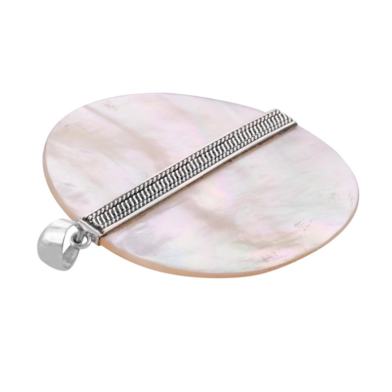 Handmade Bali Design Mother Of Pearl Pendant in Sterling Silver 925-6 CM