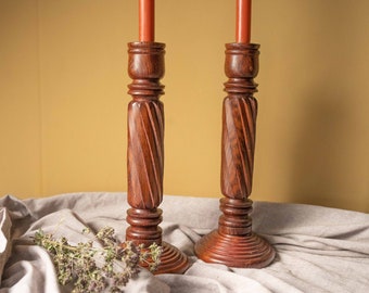 Vintage set candlestick holder wood