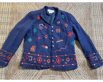 VTG. Chaqueta bordada de mezcla de seda de Norm Thompson, talla mediana